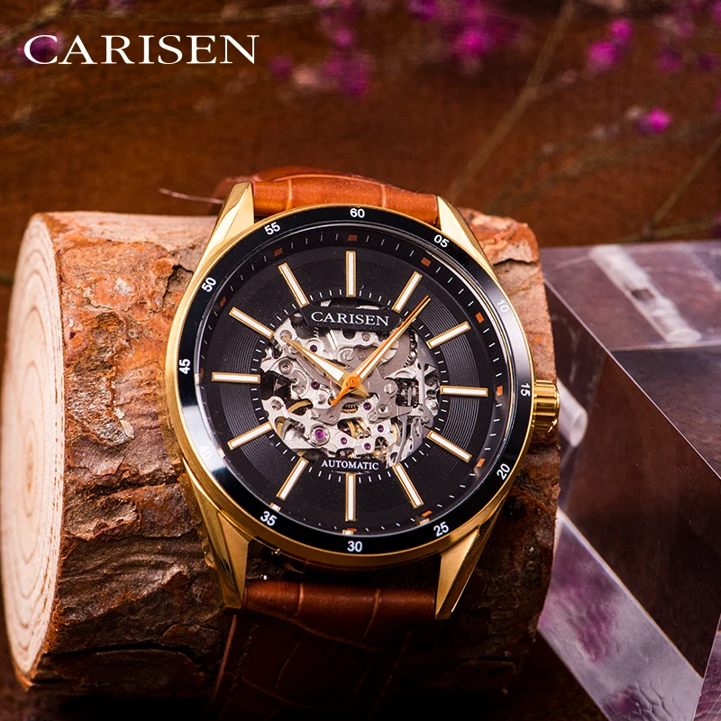 

Carisen 1pcs new mechanical wristwatch automatic movement wrist watch men oem men stainless steel watch automatic gold watches