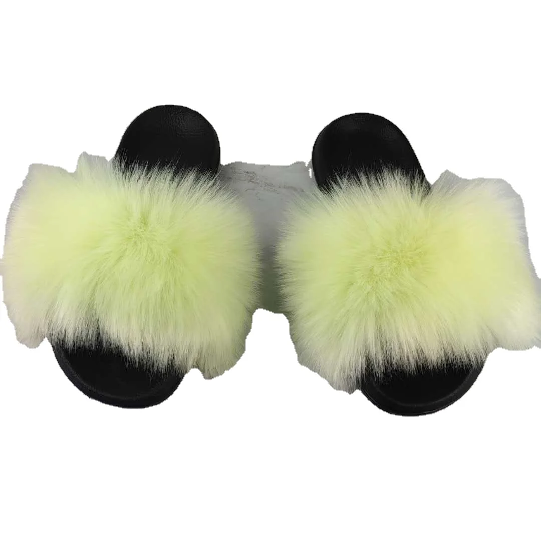 

Imitation fox fur fashion slippers plush imitation raccoon fur slippers women outdoor wear home slippers women factory wholesale