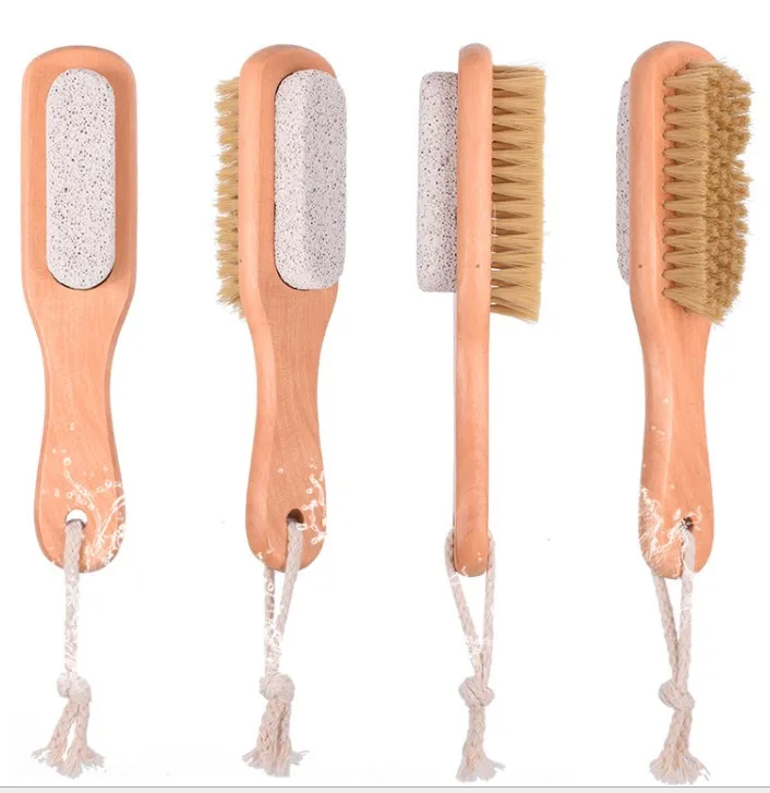 

Foot Natural Bristle Brush & Pumice Stone Combo wooden handle - Exfoliator Remover Body skin feet scrubber for massage