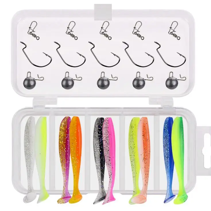 

WEIHE simulated two-color T big soft black minnow artificial worm hook bait lure, See details