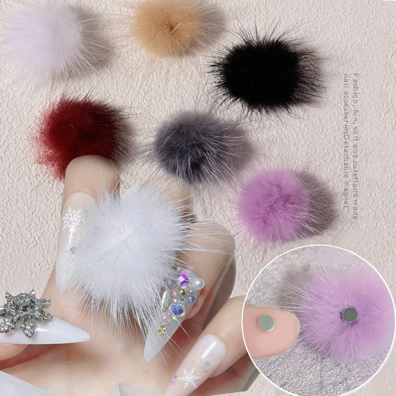 

3D Soft Nail Pom Pom Fur Balls Detachable Magnetic Nail Poms Charm, Picture