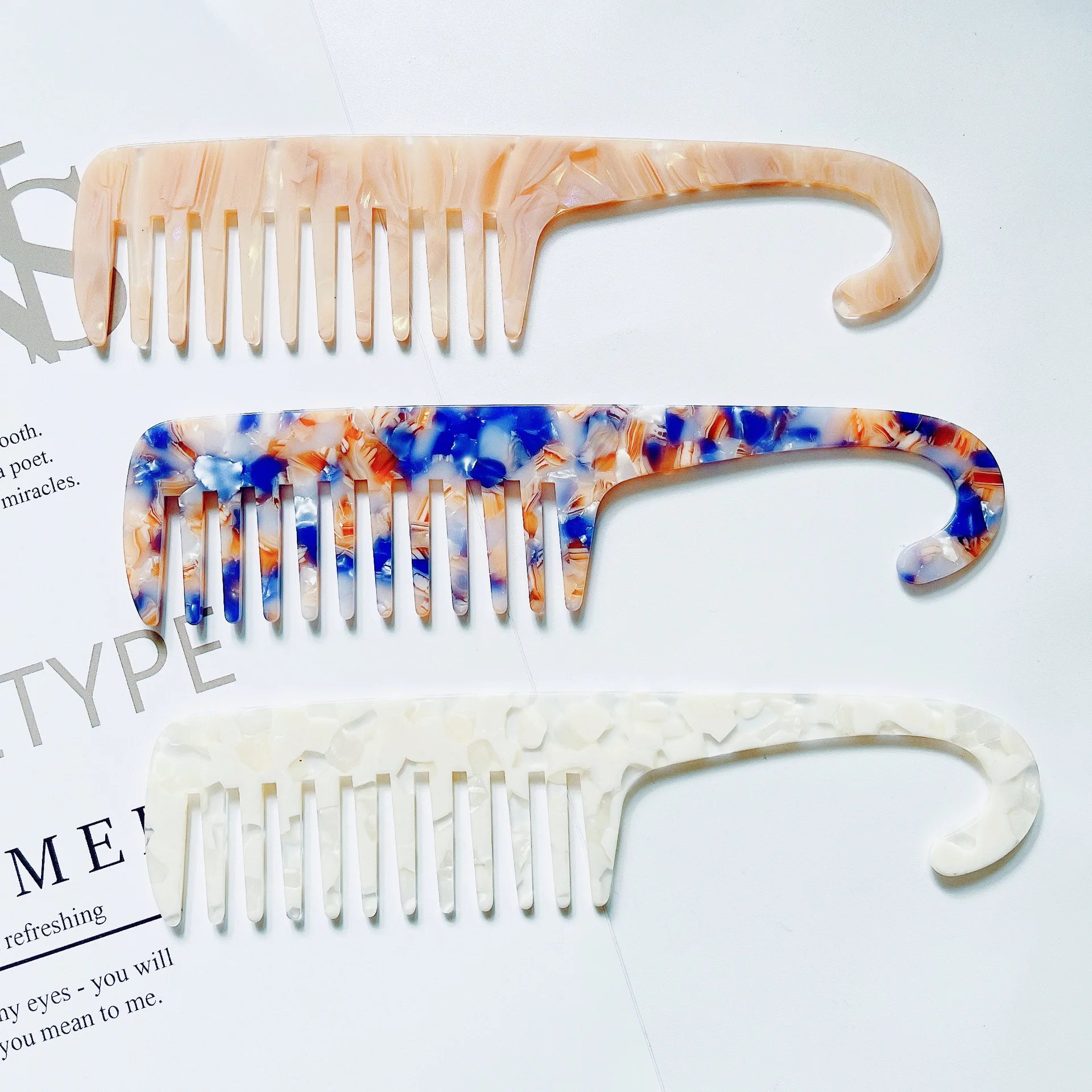 

Newest Marble Pattern Resin Acetate Hair Combs Wide Tooth Acetic Acrylic Hook Shower Comb For Women, Picture