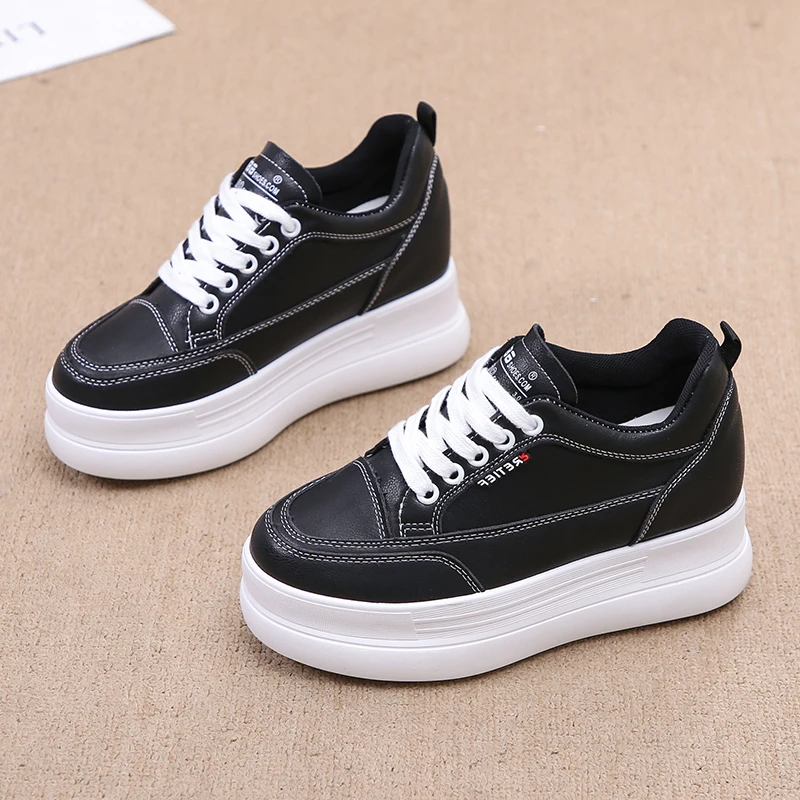 
2019 latest breathable sneaker footwear height increasing casual women pu shoes 