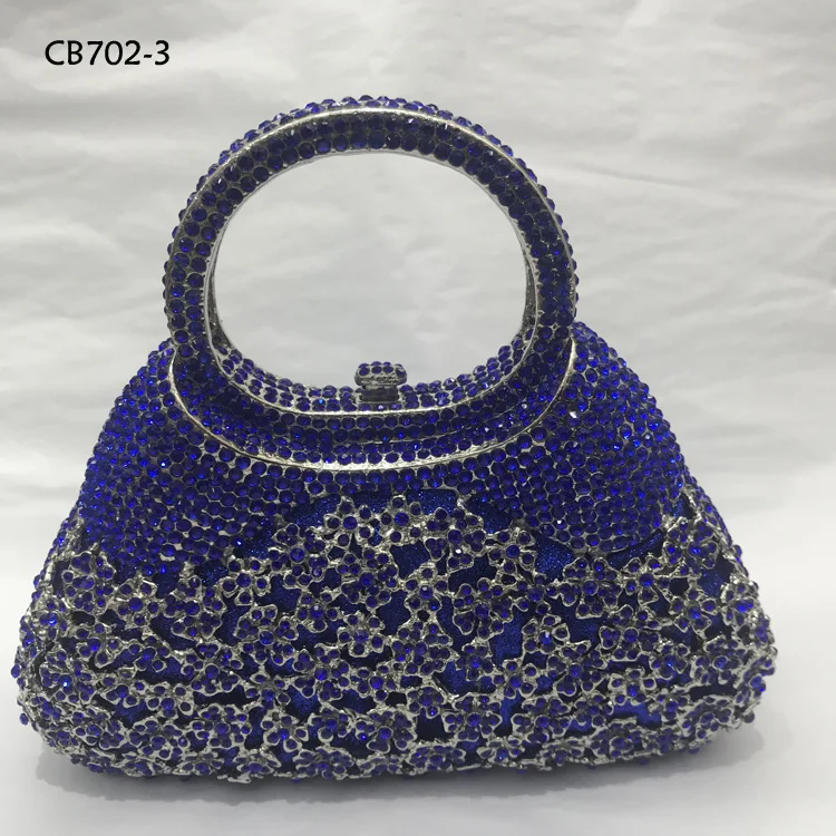 

Promotion royal blue metal crystal bag bling nigerian lady wedding bags with chain, Silver,gold,royal blue,sky blue,green,red