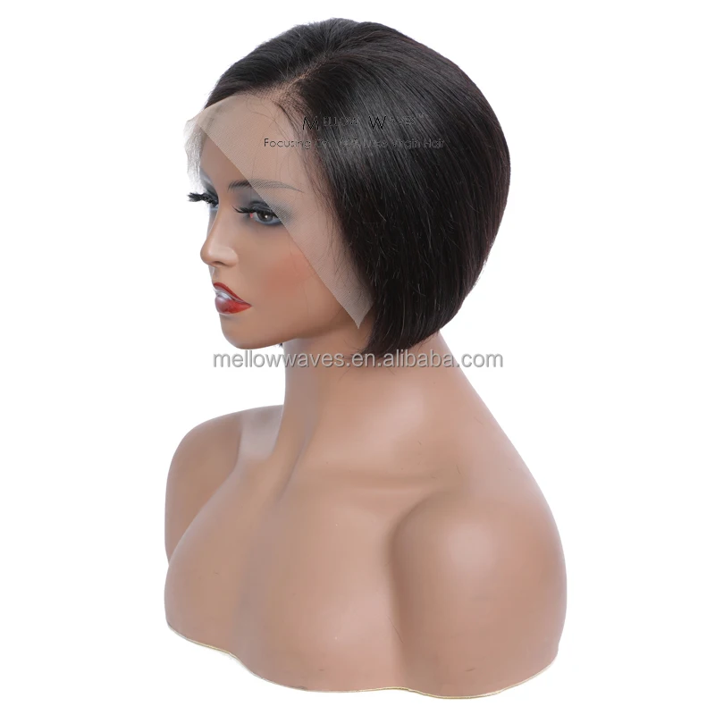 

Malaysian 100% Human Hair 13x4 Lace frontal Straight virgin 1b black short 6 inches bob wig