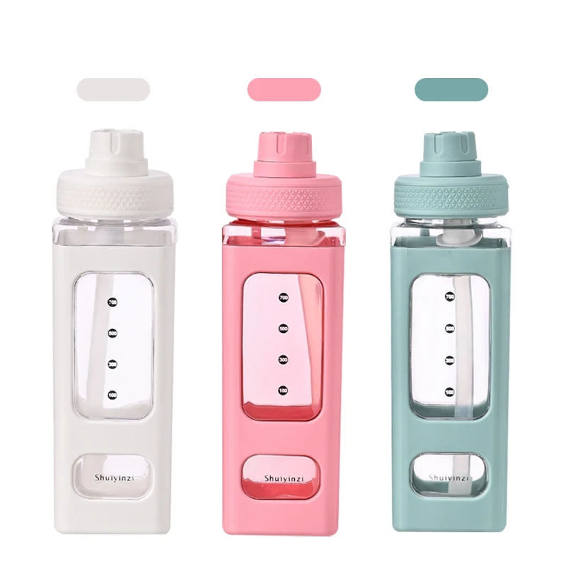 

Bear Water Bottle With Straw Sport Plastic Portable Square Drinking Bottle For Girl Cute Juice Tea Water Cups 700ml, Pink,white,blue
