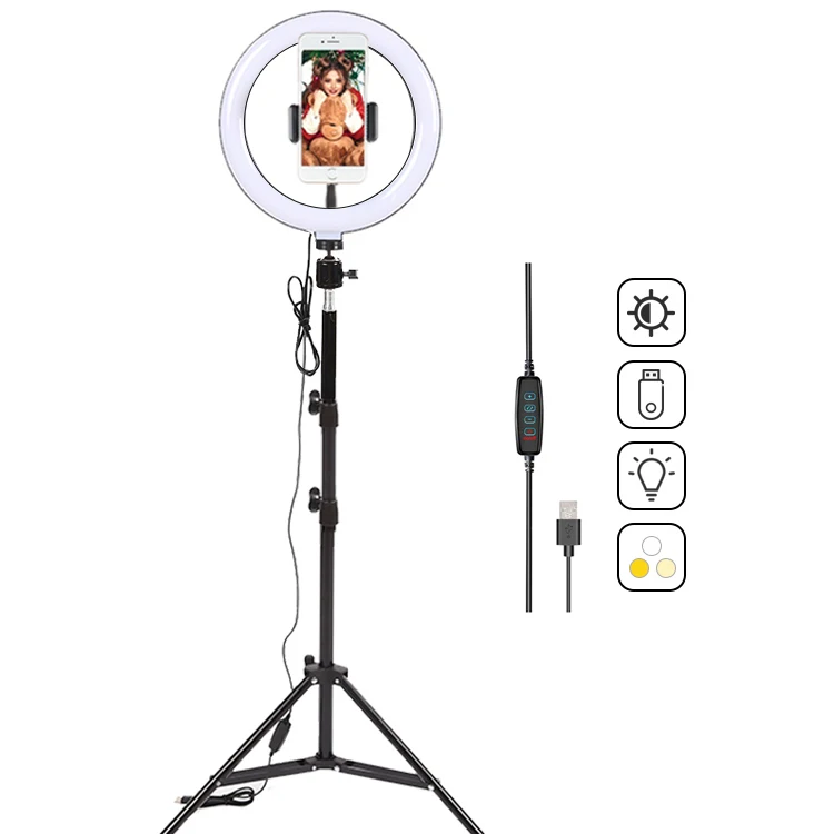 

anillo de luz led 10" con tripod para maquillaje, aro de luz