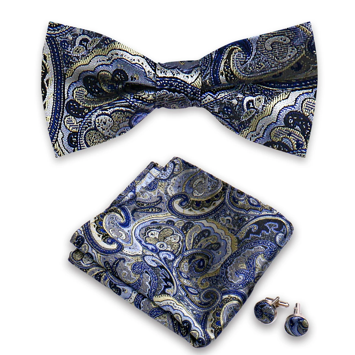 New Paisley Bow Tie for Men Wedding Bowtie Handkerchief Cufflink Set With Bow Tie Box Customized