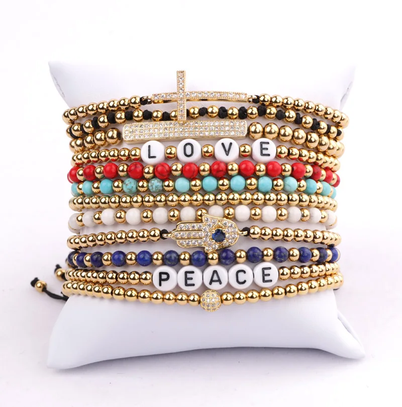 

High quality new fashion small stainless steel beads DIY letters inspired bracelet set for women men