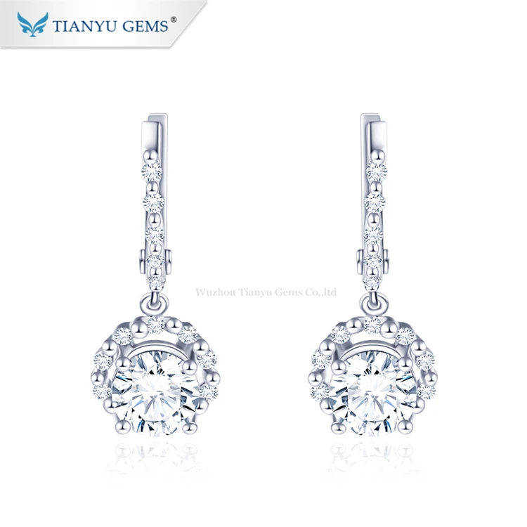 

Tianyu gems vintage jewelry round 10k solid white gold moissanite diamond hoop earrings for women