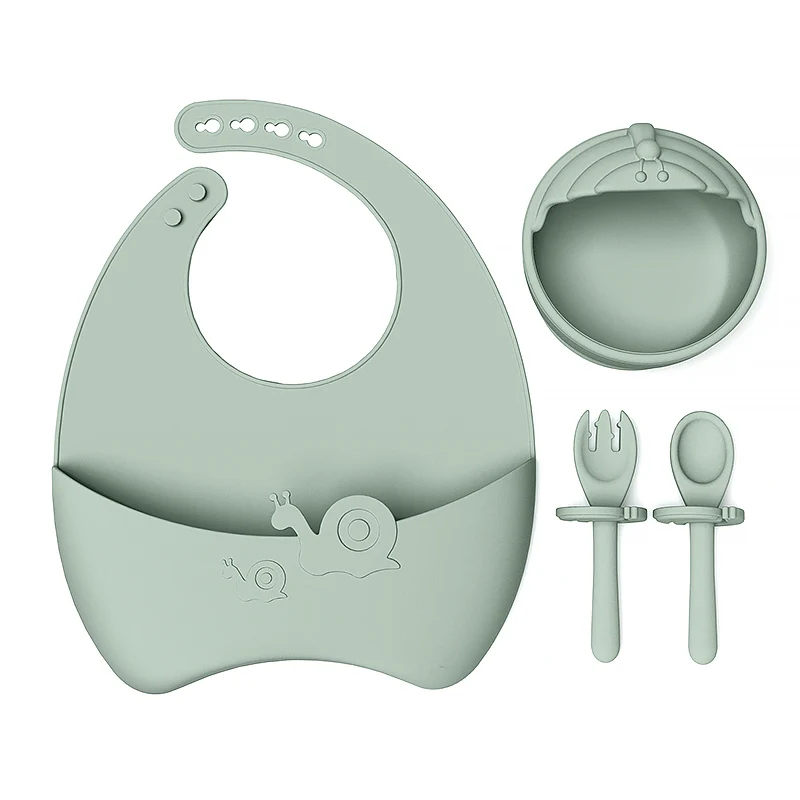 

Eco Friendly Snail Shape Food Grade Bpa Free Silicone Baby Plate Suction Feeding Set Non Slip Toddler Food Dinnerware Set, Customized color