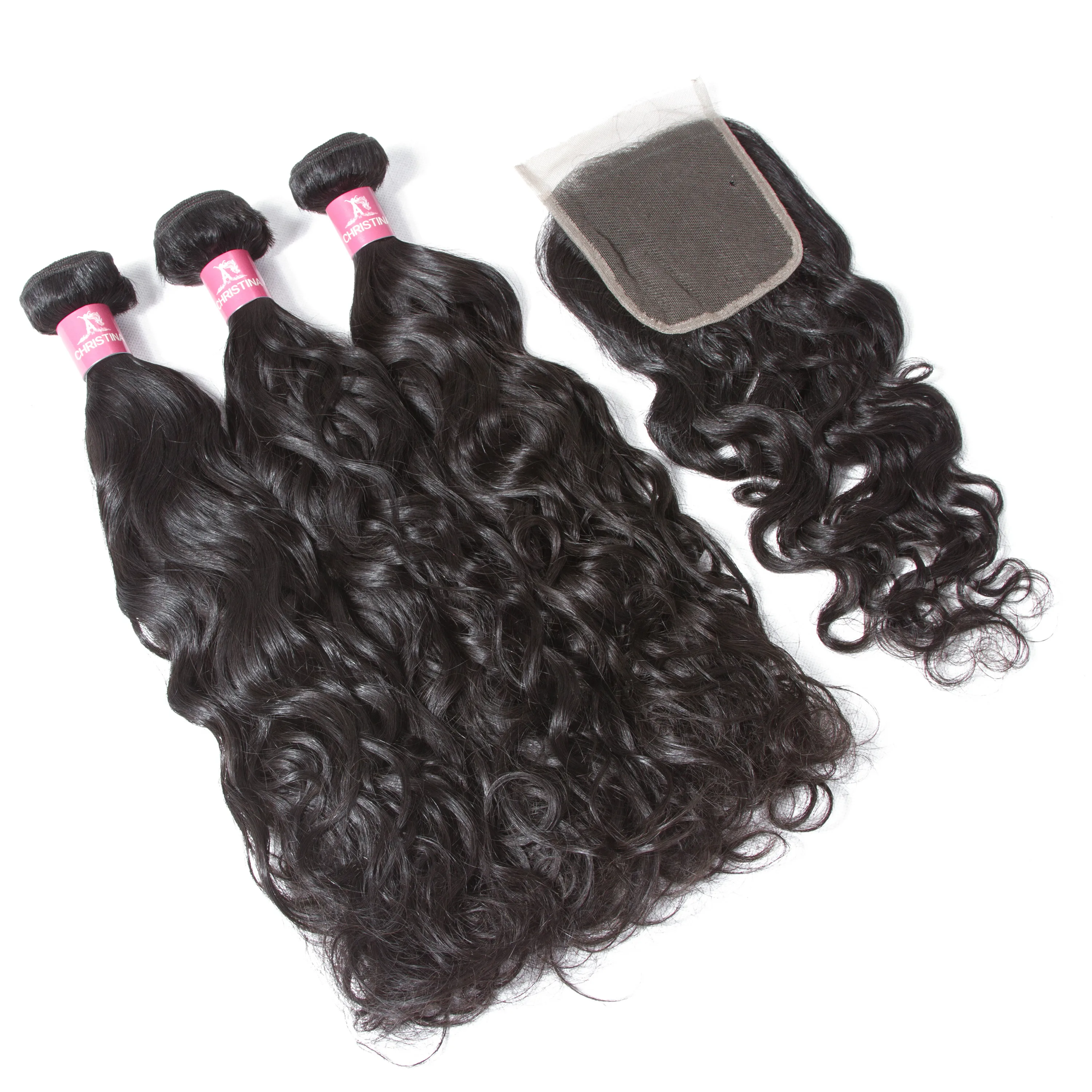 

Cheap Wholesale Mongolian Vrigin Remy Human Hair Weave Water Wave 4 Bundles with 5x5 6x6 7x7 Lace Closure