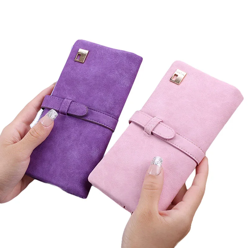 

Retro PU Leather Frosted Two-fold Drawstring Ladies Long Wallet Multi-card Female clutch Large-capacity Card Holder Wallet