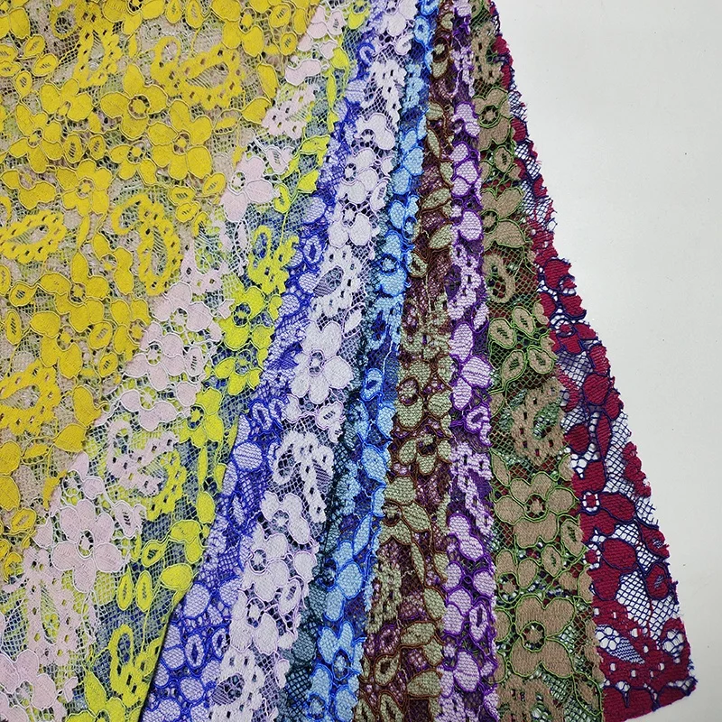 

2021 african nigerian dubai french multicolor nylon cotton 2 tone blue yellow floral cord swiss lace dress fabrics, Accept customized color