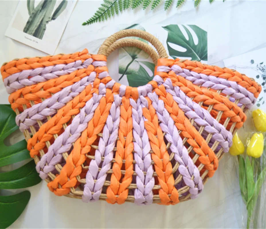 

NEW RAINBOW PAPER STRAW BEACH TOTE BAG