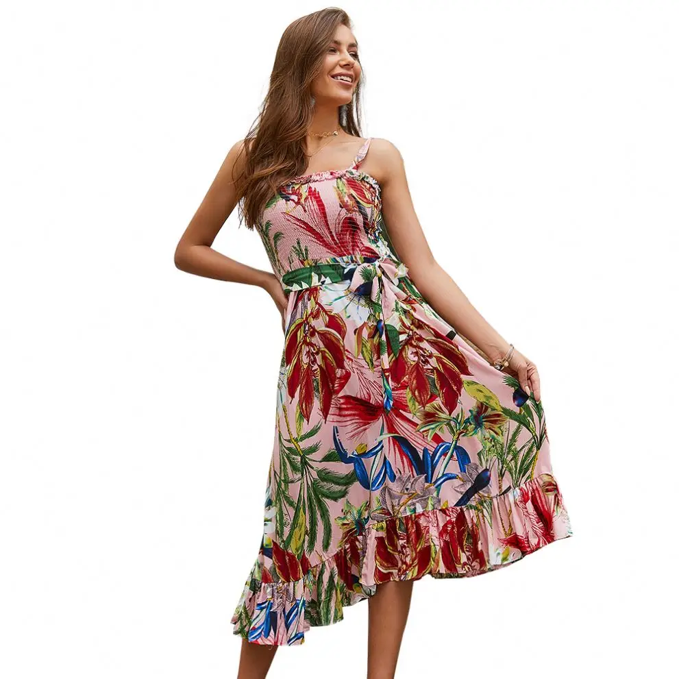

2020 women's explosive summer bohemian suspenders women's dress beach skirt casual dress