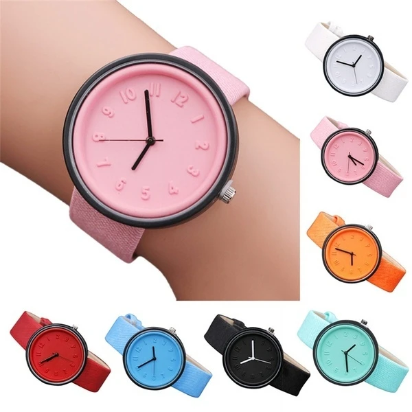 

Fashion Women Men Hours Simple Number Watches Quartz Canvas Belt Wrist Watch