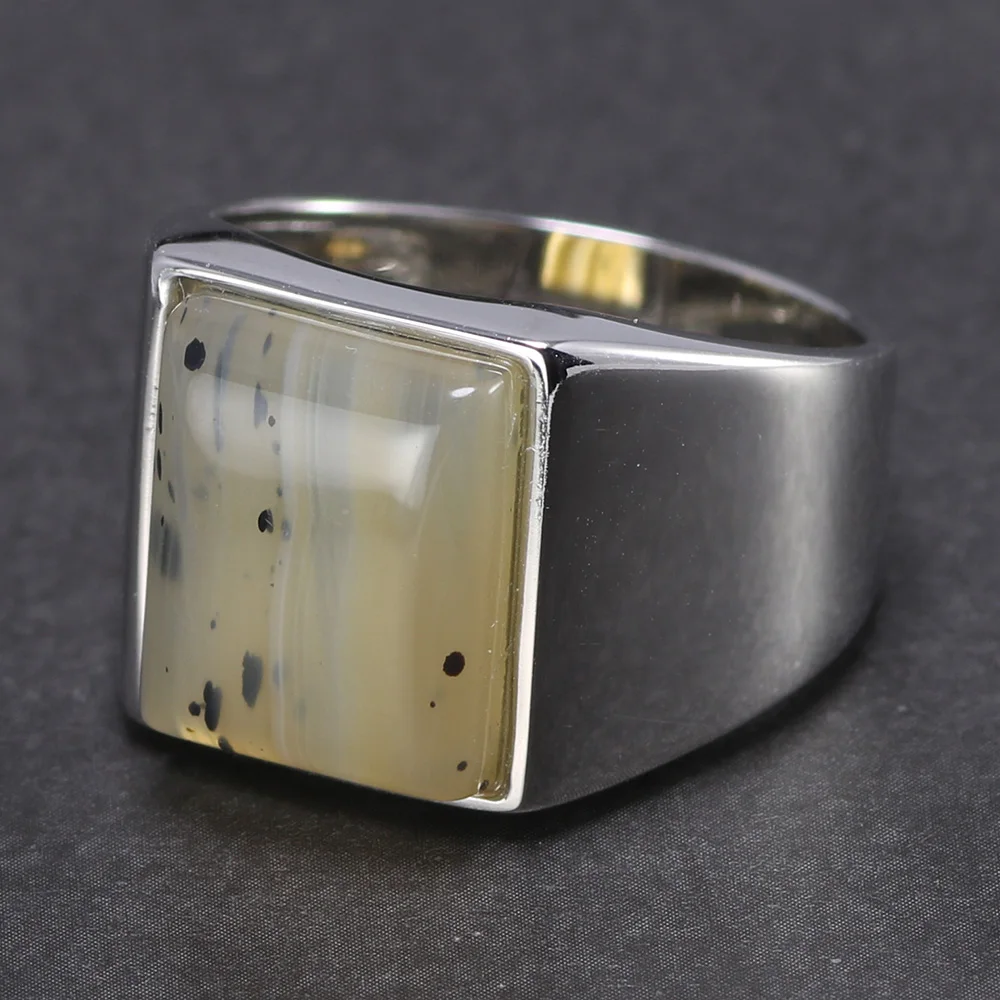 Simple Square Natural Onyx Stone Turkish Finger Ring Designs For Men