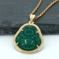 

Shining jewelry hiphop 18k gold plating iced out lab diamond bezel jade buddha pendant