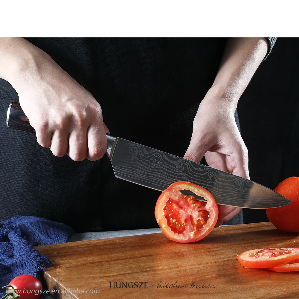 
7Cr17Mov chef knife 8 inch damascus laser steel japanese kitchen knife 