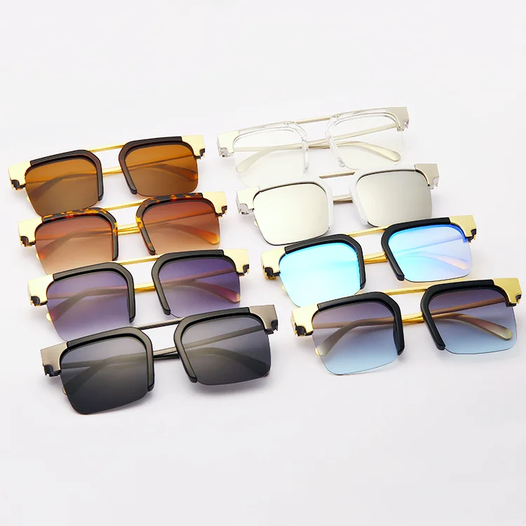 

2021 Oversized unisex sunglasses gafas de sol Half Frame Designer sunglasses lunettes UV400 women Sunglasses OEM Logo, Mix color