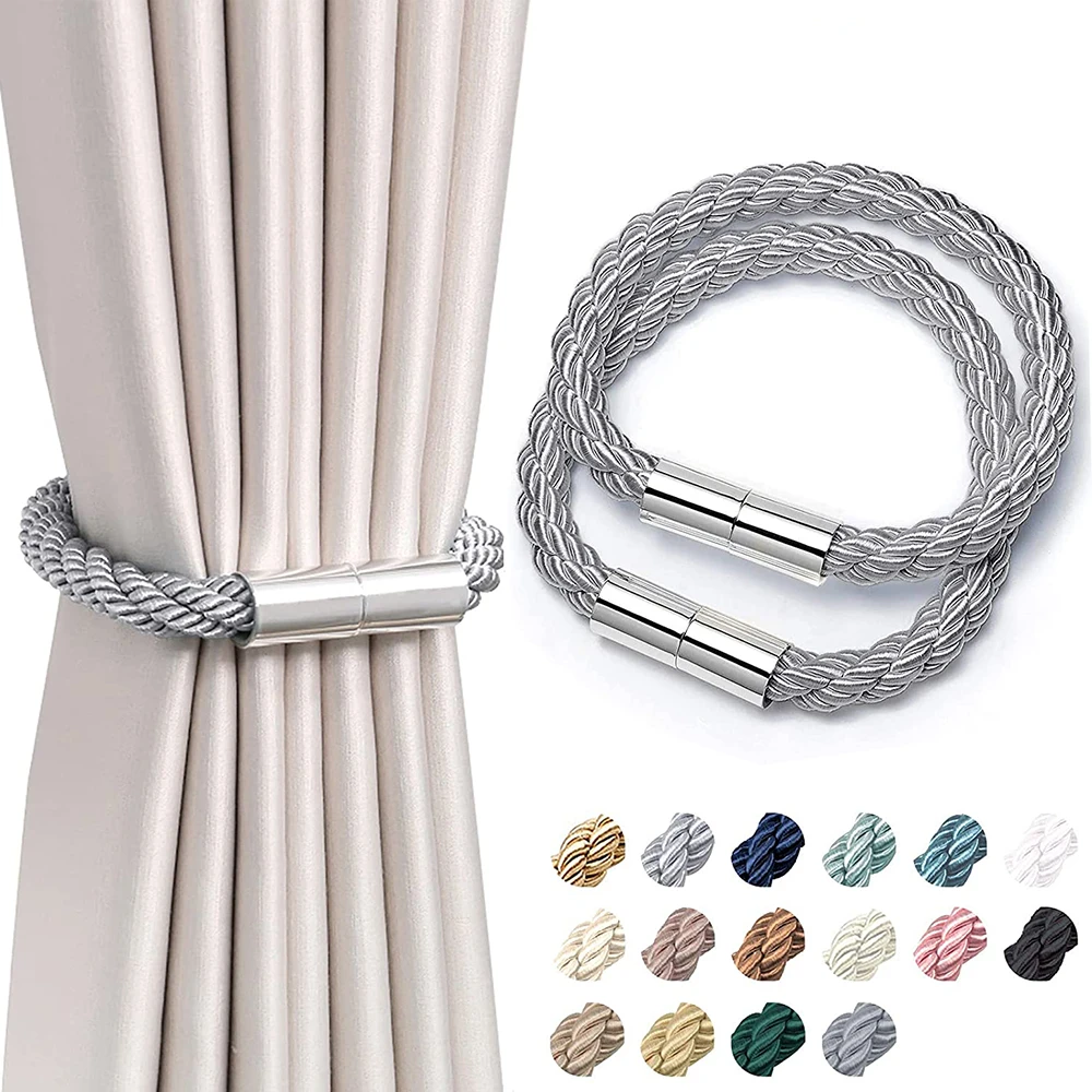 

2 PCS Strong Magnetic Curtain Tiebacks Modern Simple Style Drape Tie Backs Convenient Decorative Weave Rope Curtain Holdbacks, As picture