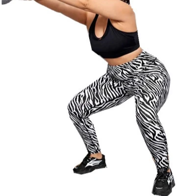 

Women's plus size striped printed yoga pants widened high waist slim fit leggings quick-drying sports running pants