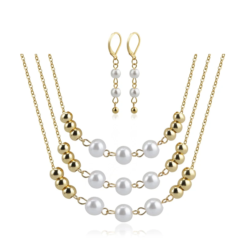 

Excellent Classic Vintage Noble Pearl Shape Stainless Steel Jewelry Sets For Women