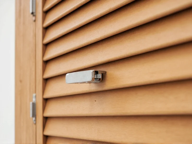 Close-up of louver hinge installation on wooden shutter
