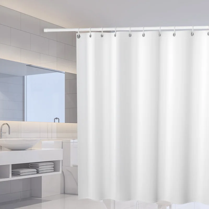 

European White Shower Curtain Solid Color Polyester Fabric Thick Waterproof Curtains Mold Simple Bathroom Set Partition Curtain