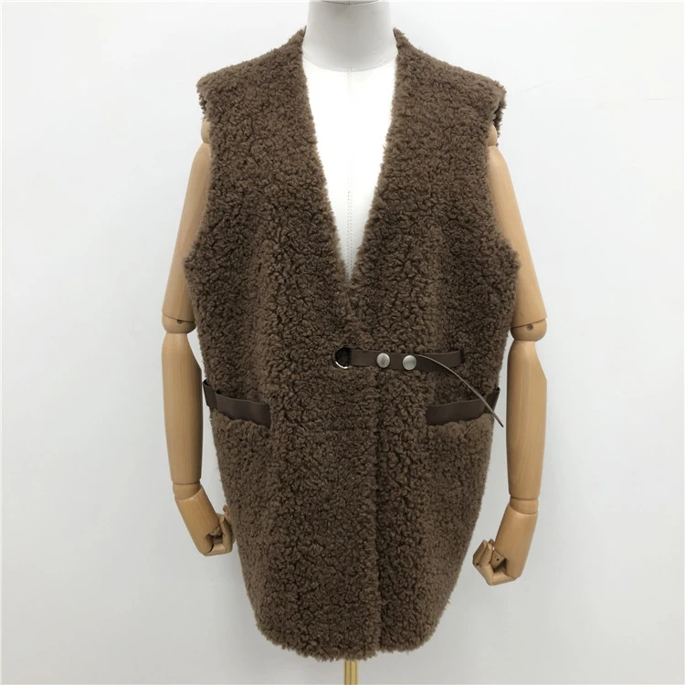 

70% wool 30% polyester brown big v neck single button winter long wool vest women vests & waistcoats, Customized color