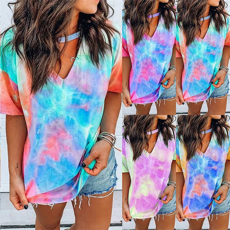 

Summer Custom Logo Oversized Tshirt Clothing Ladies Tie Dye T Shirt Printing Plus Size T-shirts for Women, As pictures or customized colors