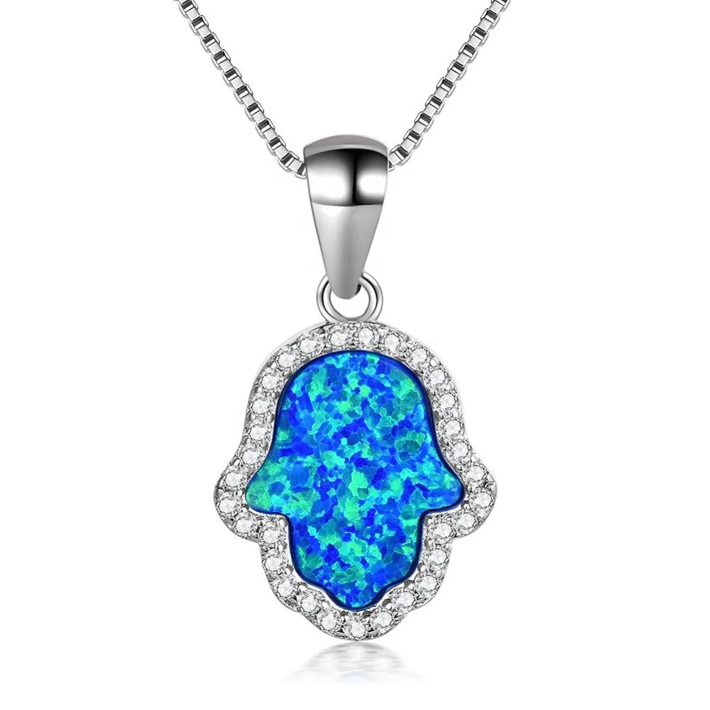 

925 Sterling Silver/Brass New Fashion Hamsa Hand Necklace 5A Cubic Zirconia Pave Opal Necklace & Pendant Jewelry For Women, Choose from the opal color chart