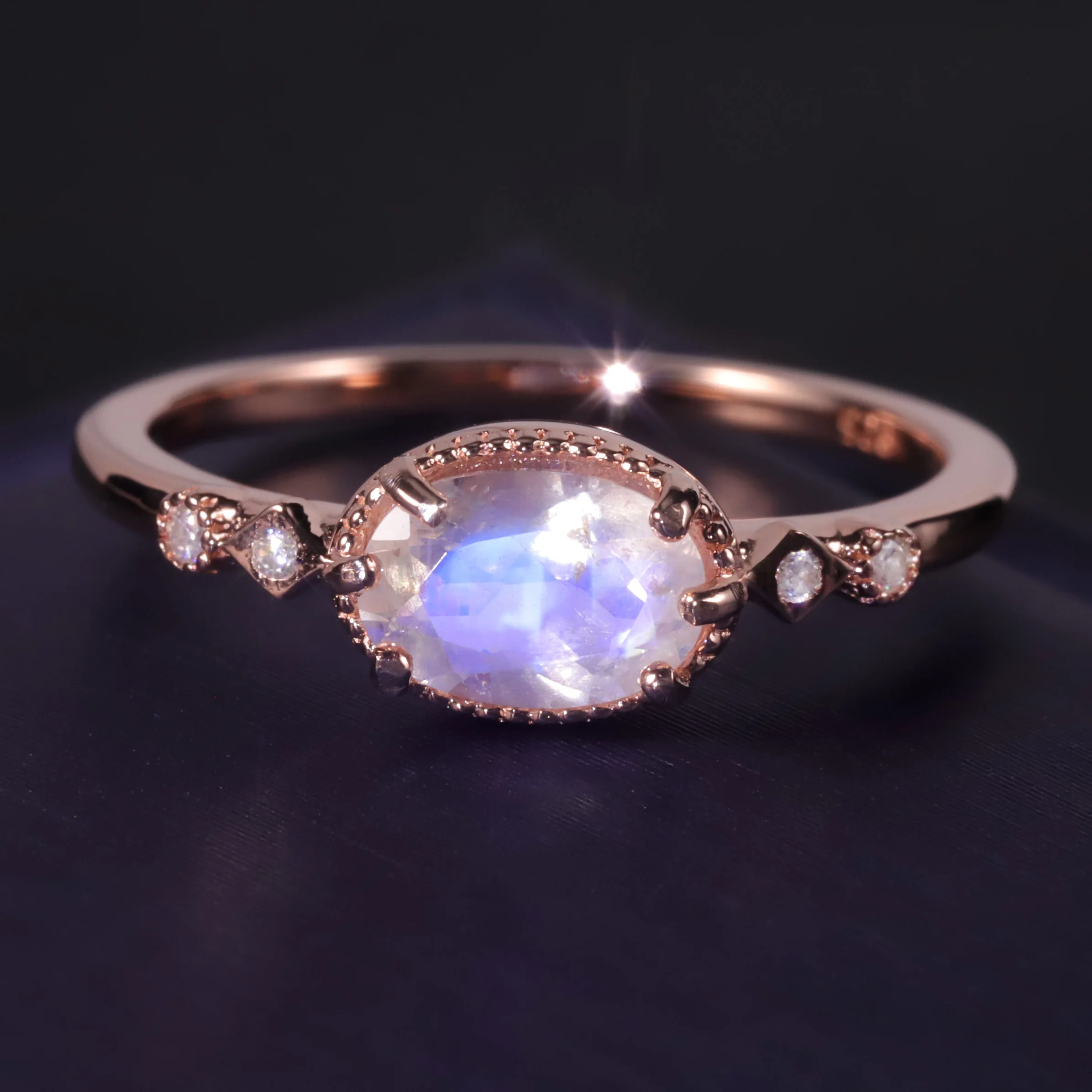 

OL0899 Custom Jewelry Competitive Pricing Engagement Rose Gold Plated Chunky Retro 925 Sterling Silver Moonstone Ring