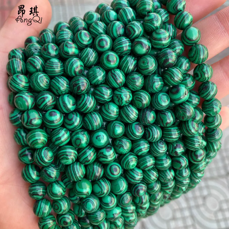 

Natural Gemstone Beads Strands Natural Stone Malachite Round Loose Beads For Jewelry Making DIY Bracelet, Green