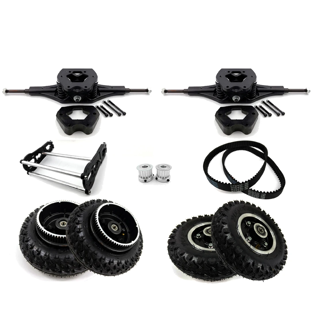 

Electric Mountain Skateboard Components With Trucks And Pulleys 8 Inch Inflated Wheels Motor Mounting Plates For 6374