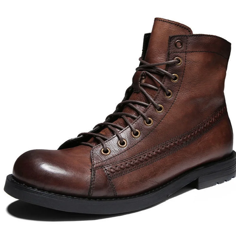 

Dropshipping Custom Logo 2022 Hand Made Retro Vintage Style Men's Leather Boots Ankle Martin Boots