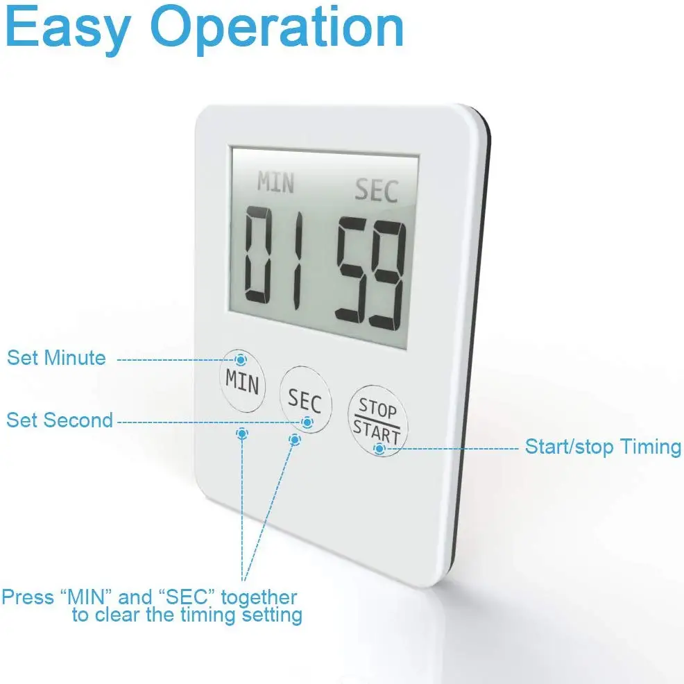 Ultra Slim Kitchen Timer Thin Small Digital Mini Cooking Timer with Alarm and Magnet Back for Cooking Baking Sports Nap Games