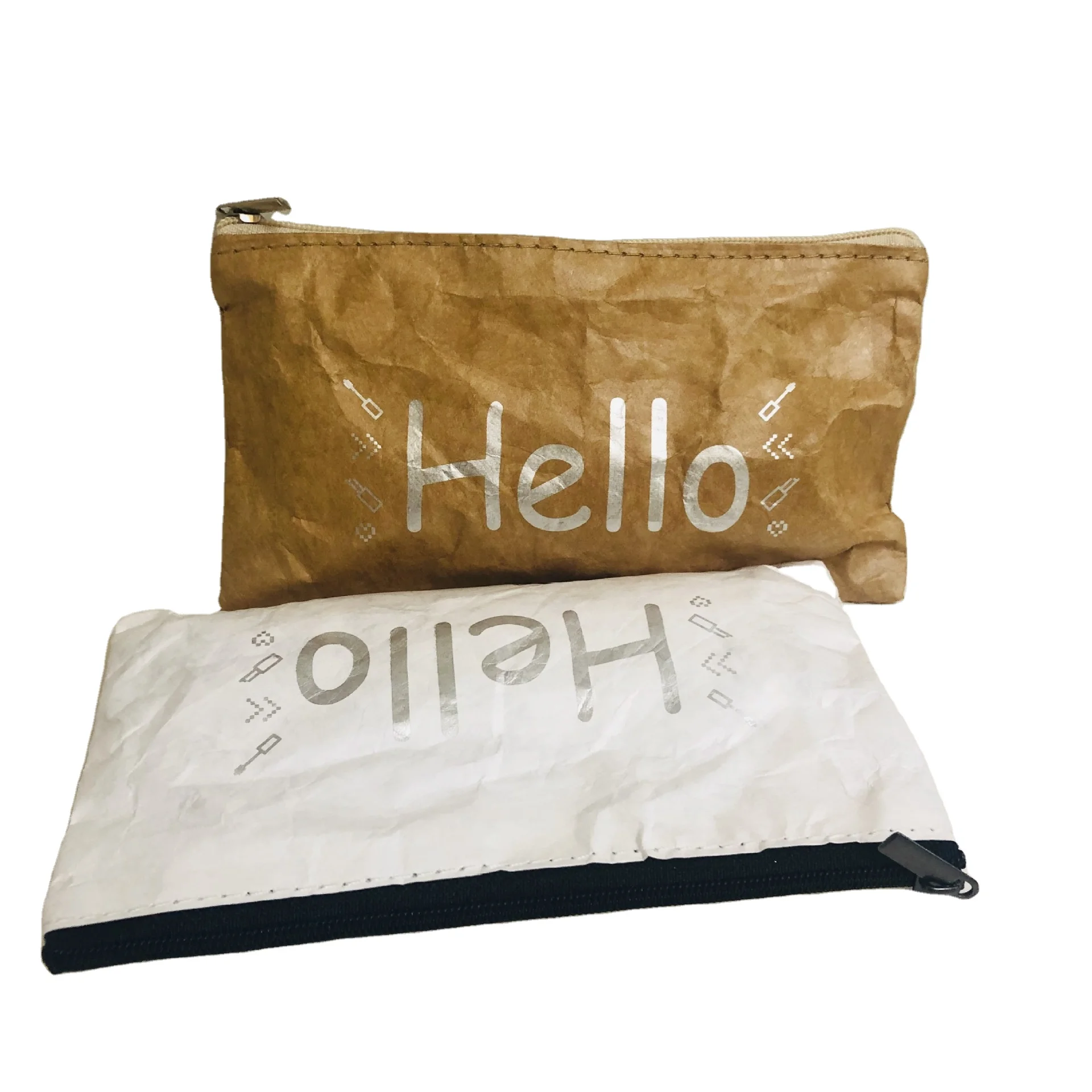 

High Quality Durable Washable Kraft Paper Tyvek Material Custom Logo Printing Cosmetic Pencil Pouch Make up Case Bag for Ladies, Natural or dye color