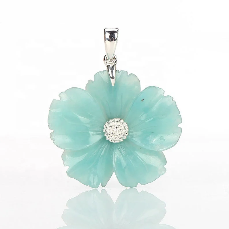 

Natural Gemstone Amazonite Necklace Jewelry Pendant Flower