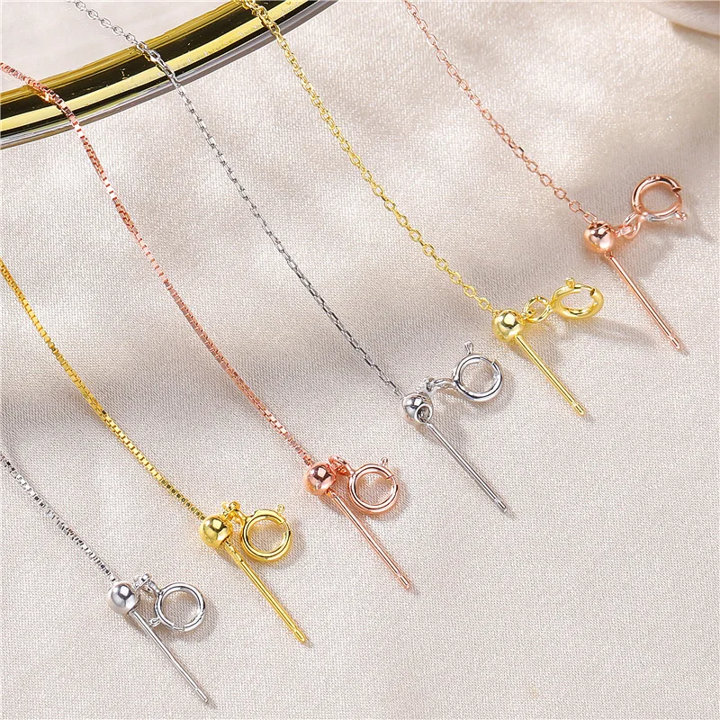 

Wholesale DIY S925 Sterling Silver Adjustable Box Chain Cross Chain Necklace With Needle and Positioning Bead