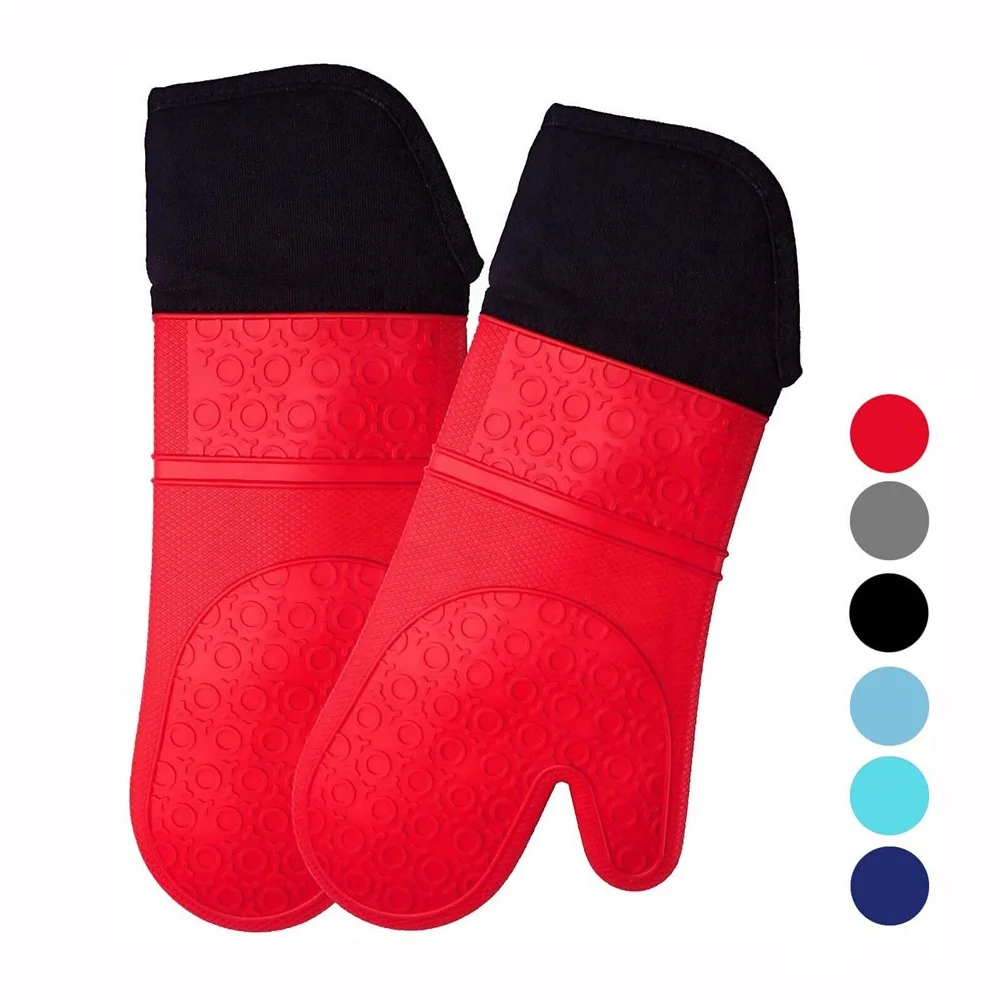 

Kitchen Multifunction Extra Long Professional Heat Resistant Pot Holders Flexible Oven Gloves Silicone Oven Mitt, Red. green. blue. orange.blank