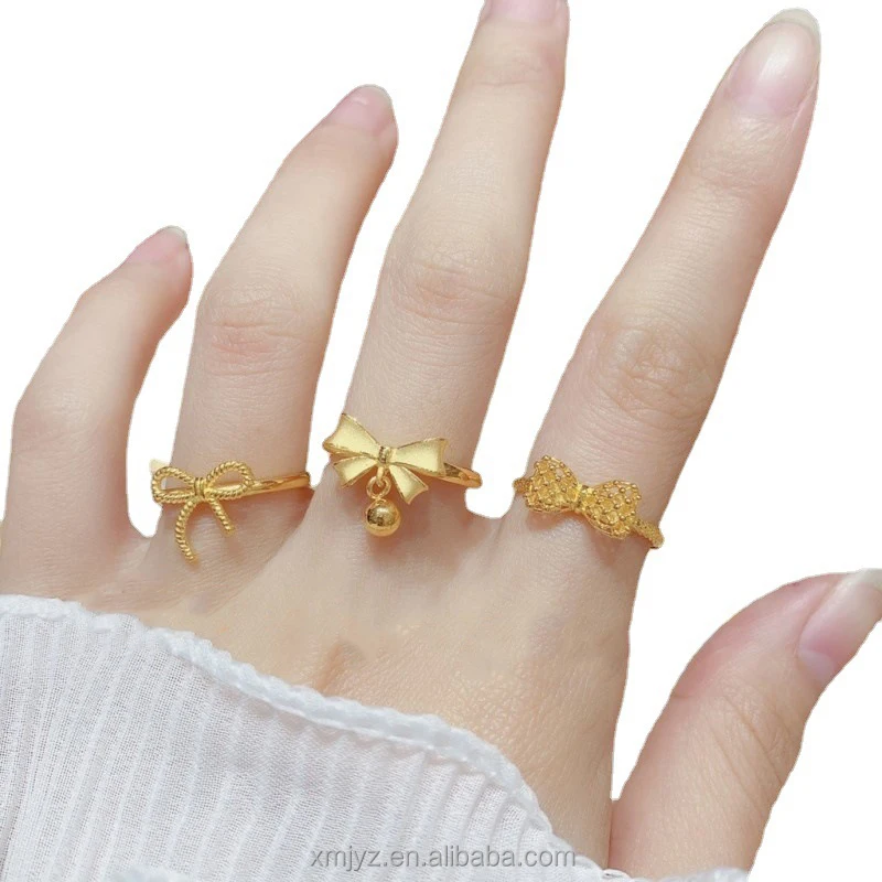 

Certified In Stock Wholesale 5G Gold Bow New Geometric Ring Pure Gold 999 Ring 24K Pure Gold Ring