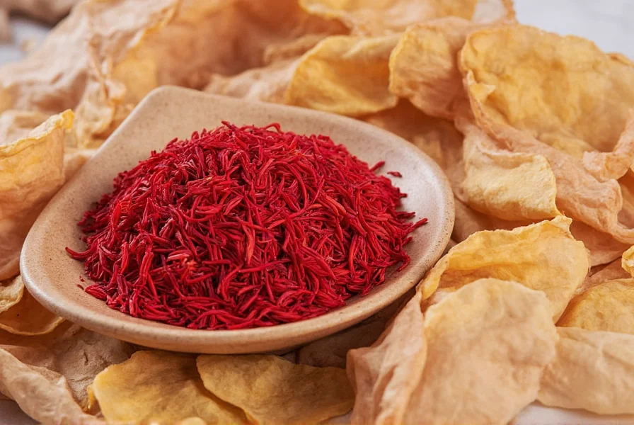 Saffron threads being ground in a mortar