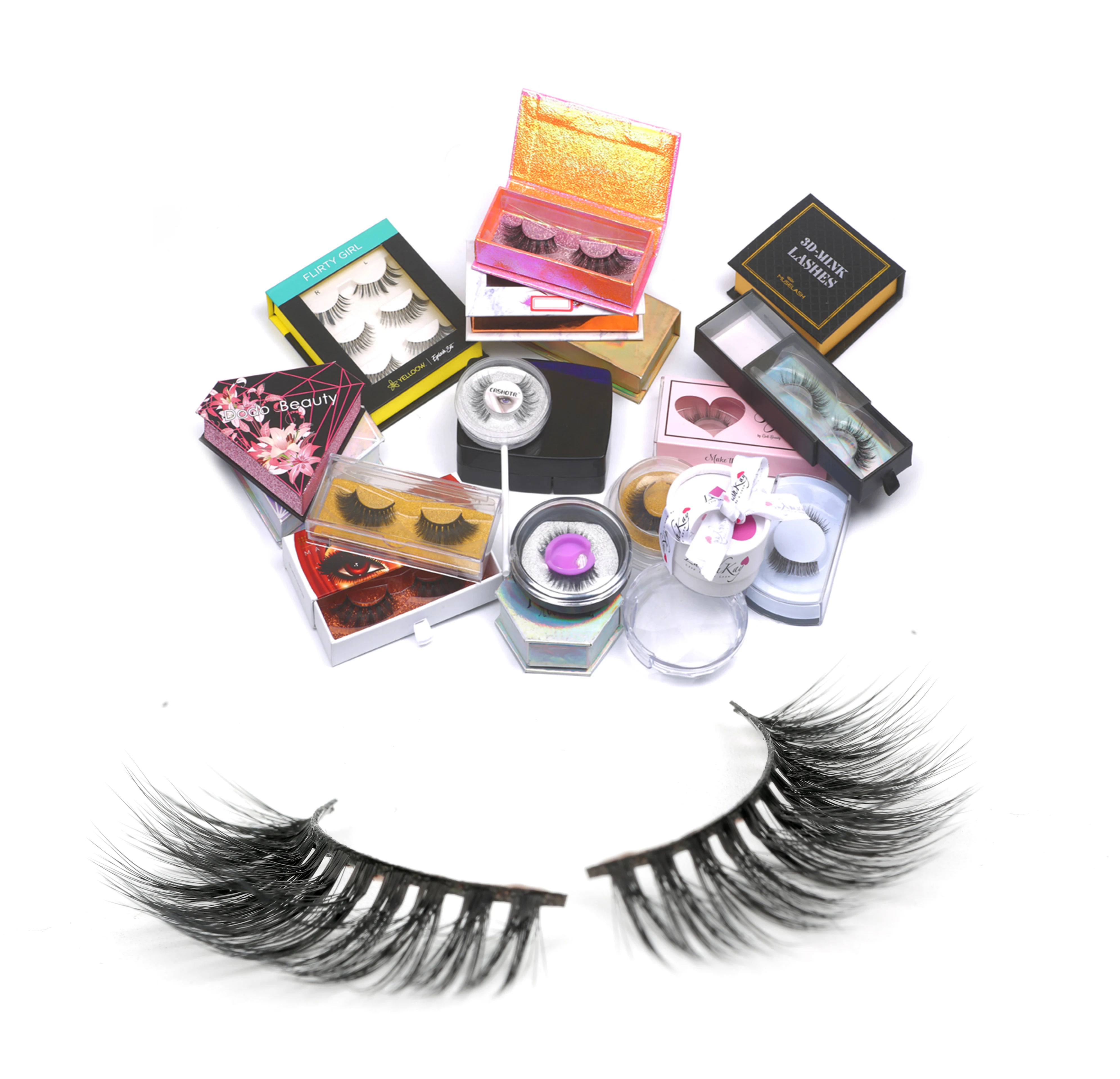 

3D faux mink false silk eyelashes customizable magnetic lash, Black