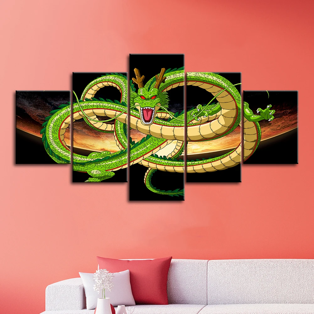 

Canvas HD Print Picture Modern Wall Art Frame 5 Pieces Cartoon Dragon Ball Z Painting Goku Ride Shenron Poster Home Decoration