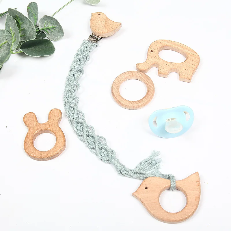 

Baby Teething Macrame Braided Wood Bird Pacifier Clips Soothies Holder Pacifier Chain Toys