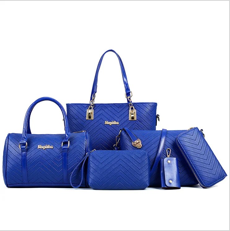 

Summer 2020 Fashion simple cross-body handbag set six-piece women's hand bag embossed V-shaped son mother bag, 6 colors