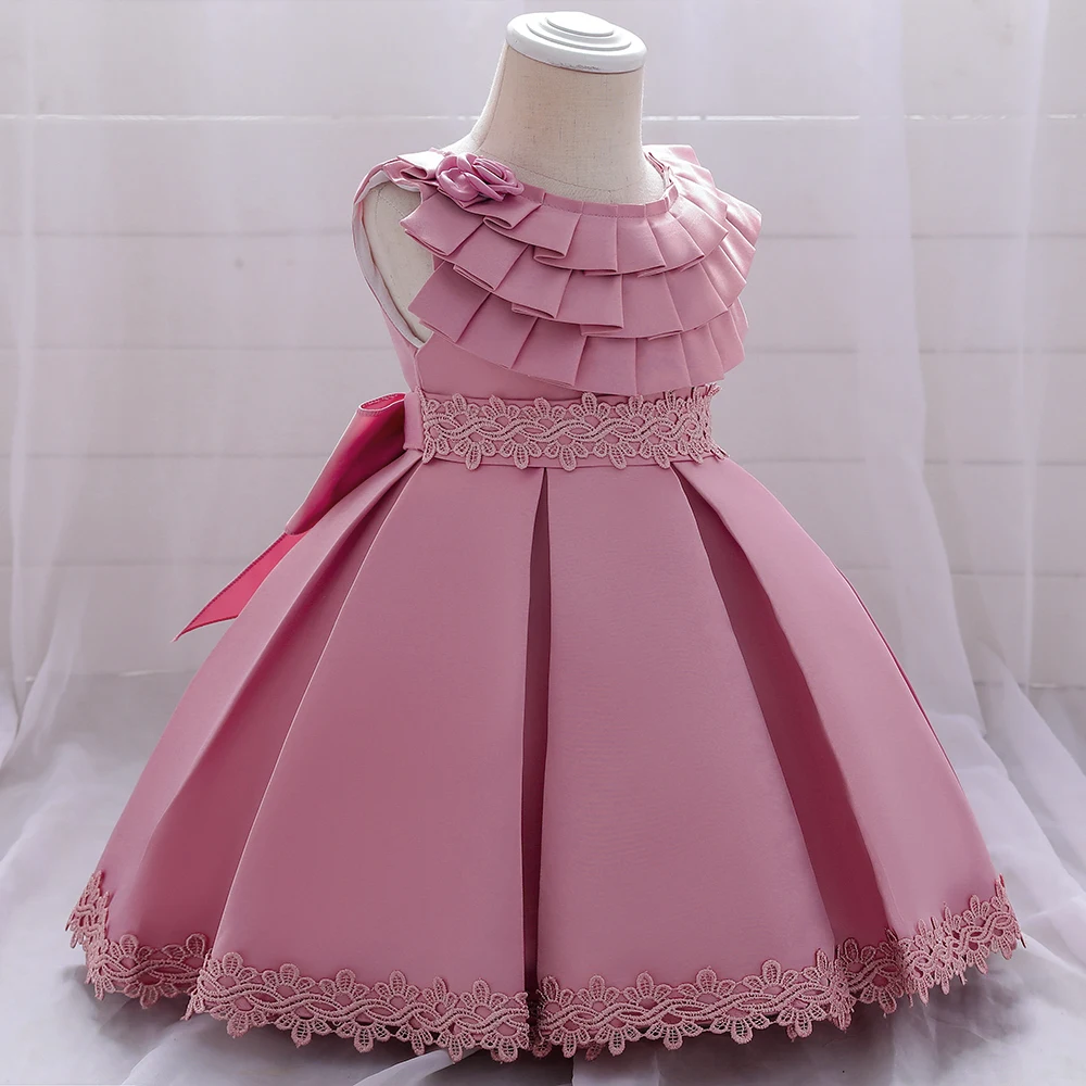

MQATZ Latest Western Pattern Kids Frock Design Party Wear Pink Satin Flower Girl Dress L1976XZ