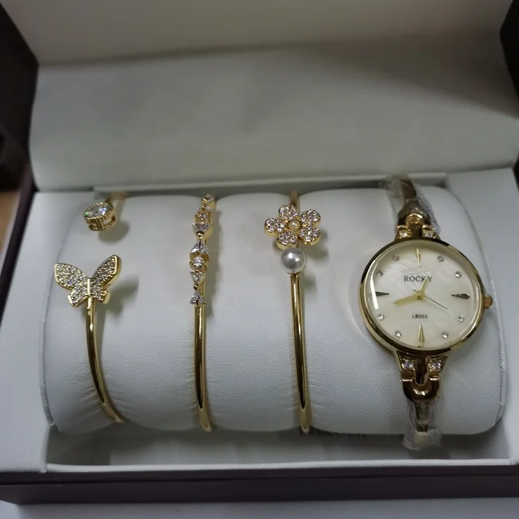 

High Quality Fashion Ladies Bracelet Bangle Watch Women Gift Set, Gold